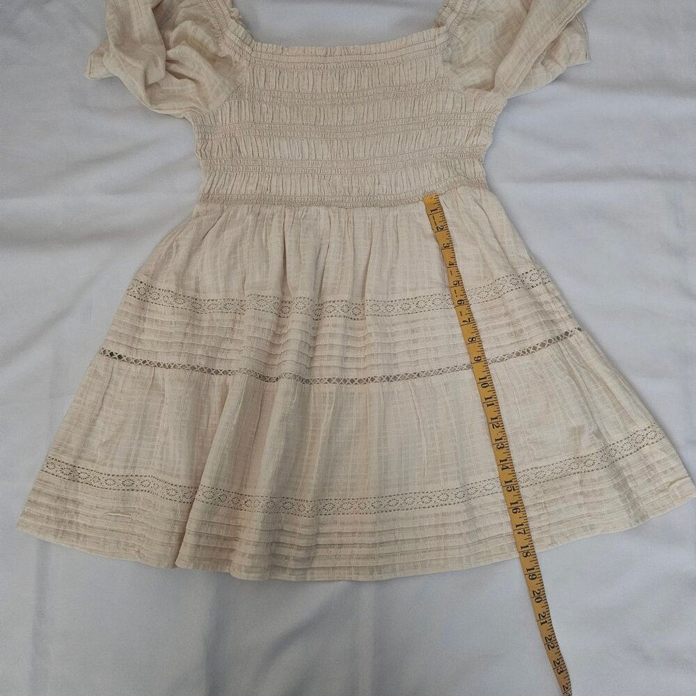American Eagle Beige Boho Smocked Long Sleeve Mini Dress Women's Size Large - Picture 15 of 16